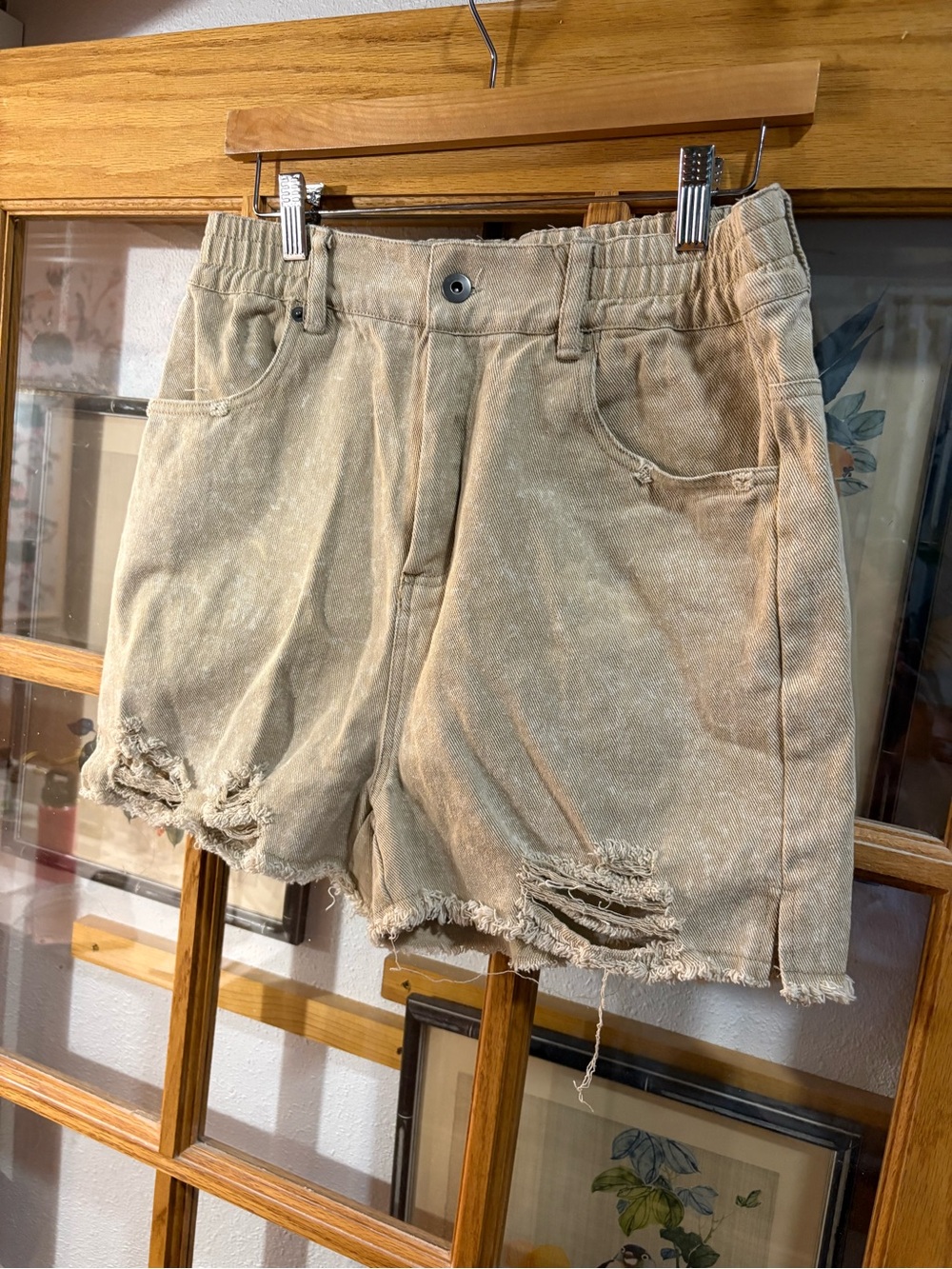 Casual Distressed Women's Tan Denim Shorts